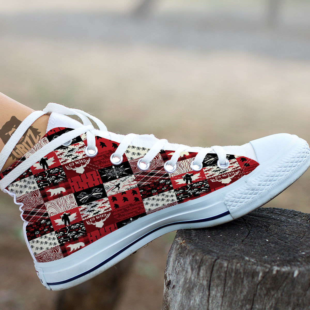 Wildlife Red Plaid Print Pattern White High Top Shoes-grizzshop