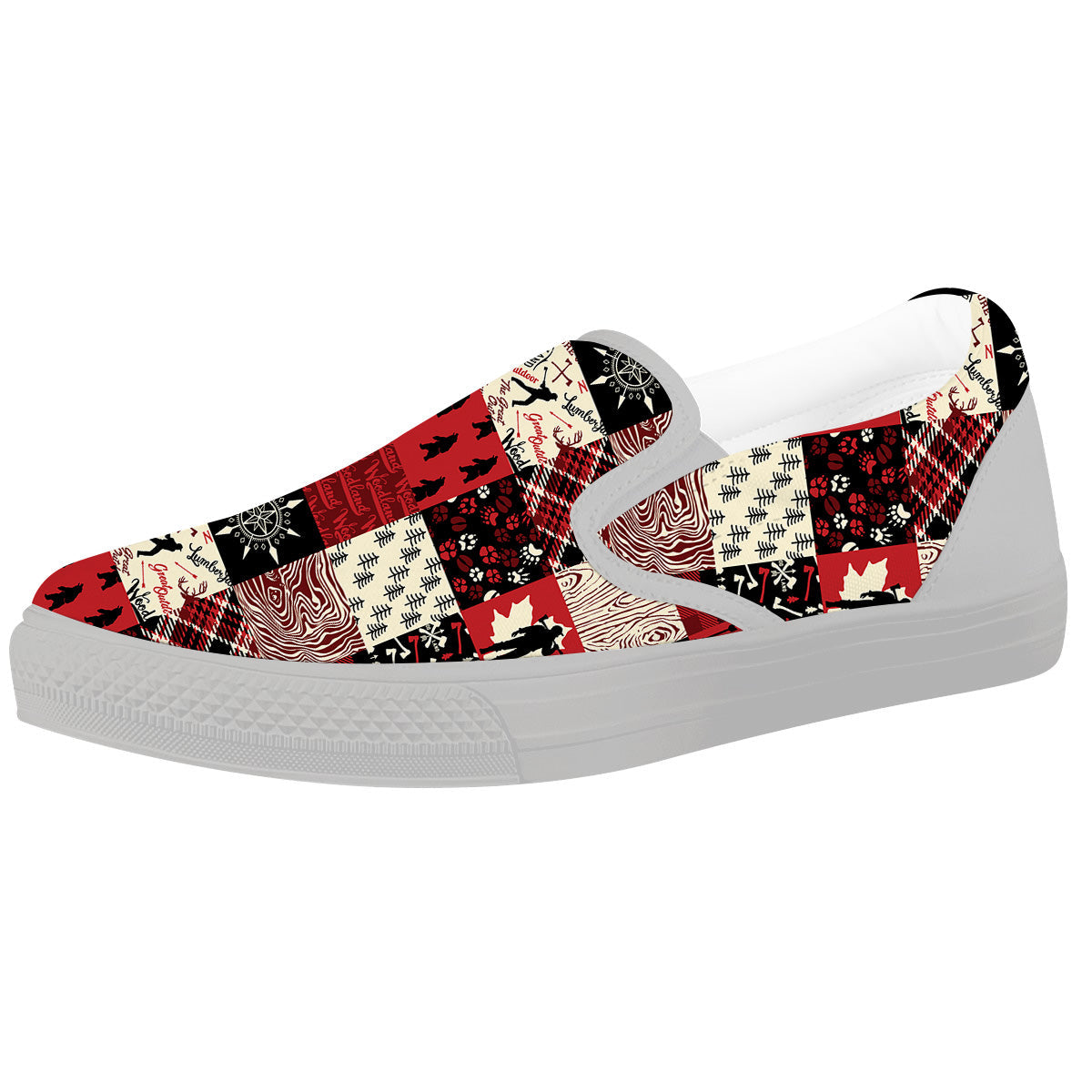 Wildlife Red Plaid Print Pattern White Slip On Shoes-grizzshop