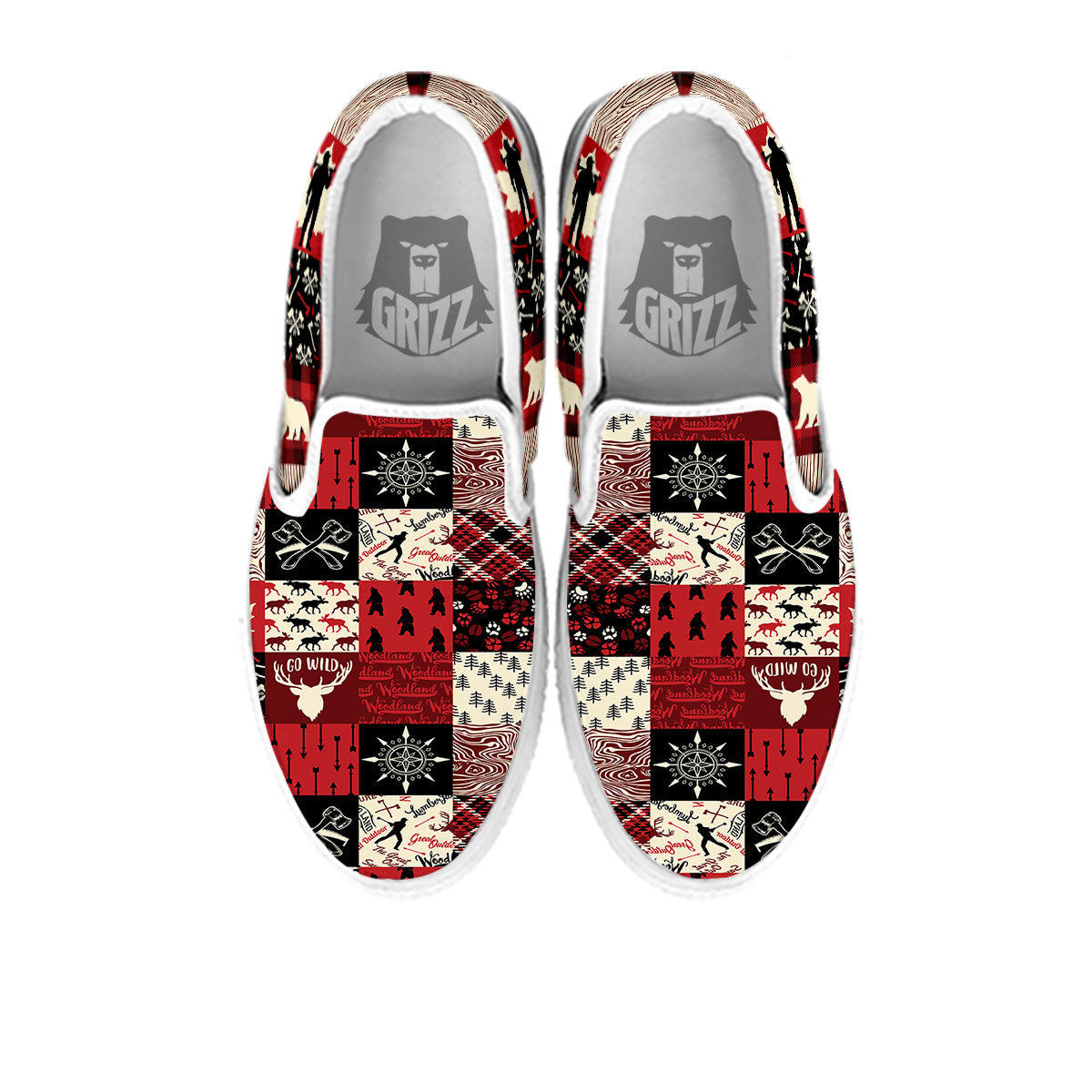 Wildlife Red Plaid Print Pattern White Slip On Shoes-grizzshop