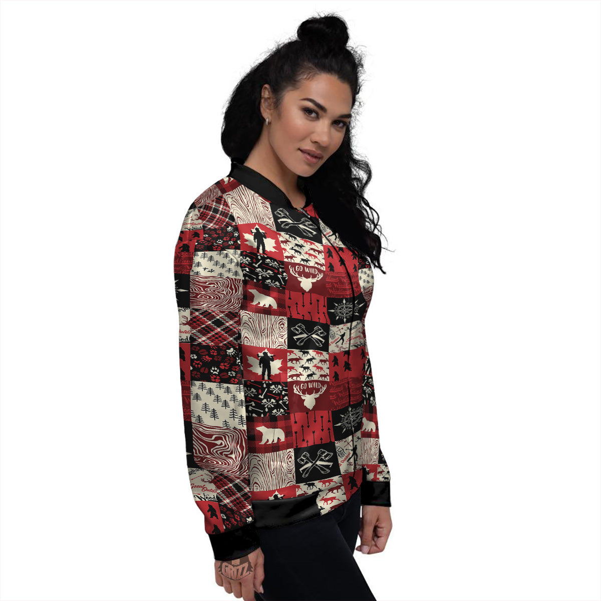 Wildlife Red Plaid Print Pattern Women's Bomber Jacket-grizzshop