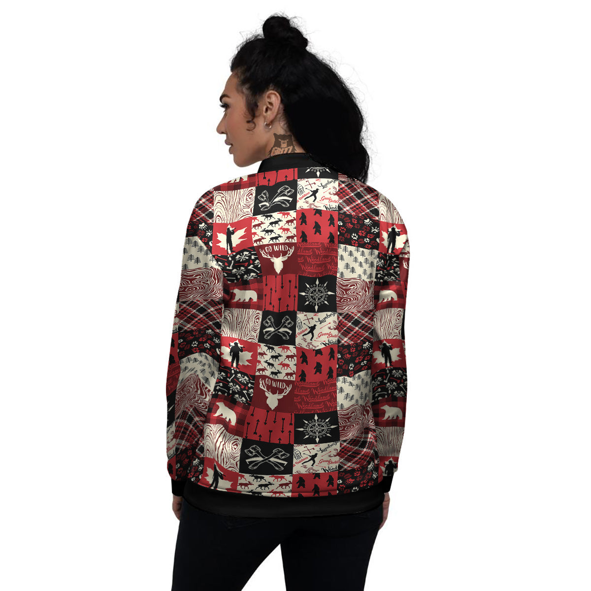 Wildlife Red Plaid Print Pattern Women's Bomber Jacket-grizzshop