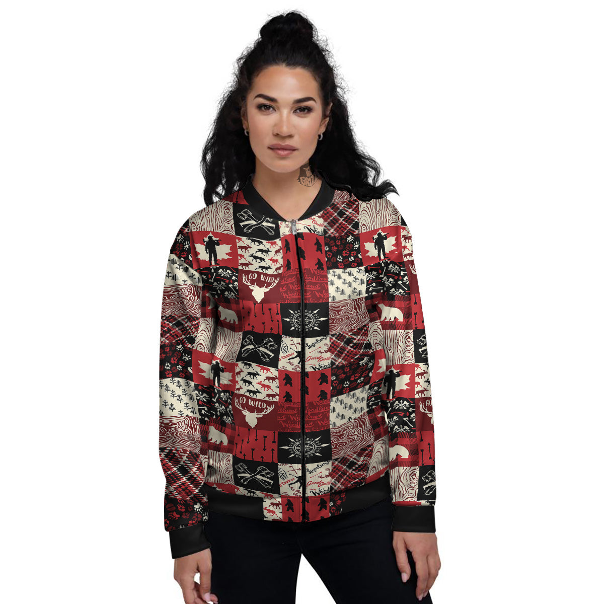 Wildlife Red Plaid Print Pattern Women's Bomber Jacket-grizzshop