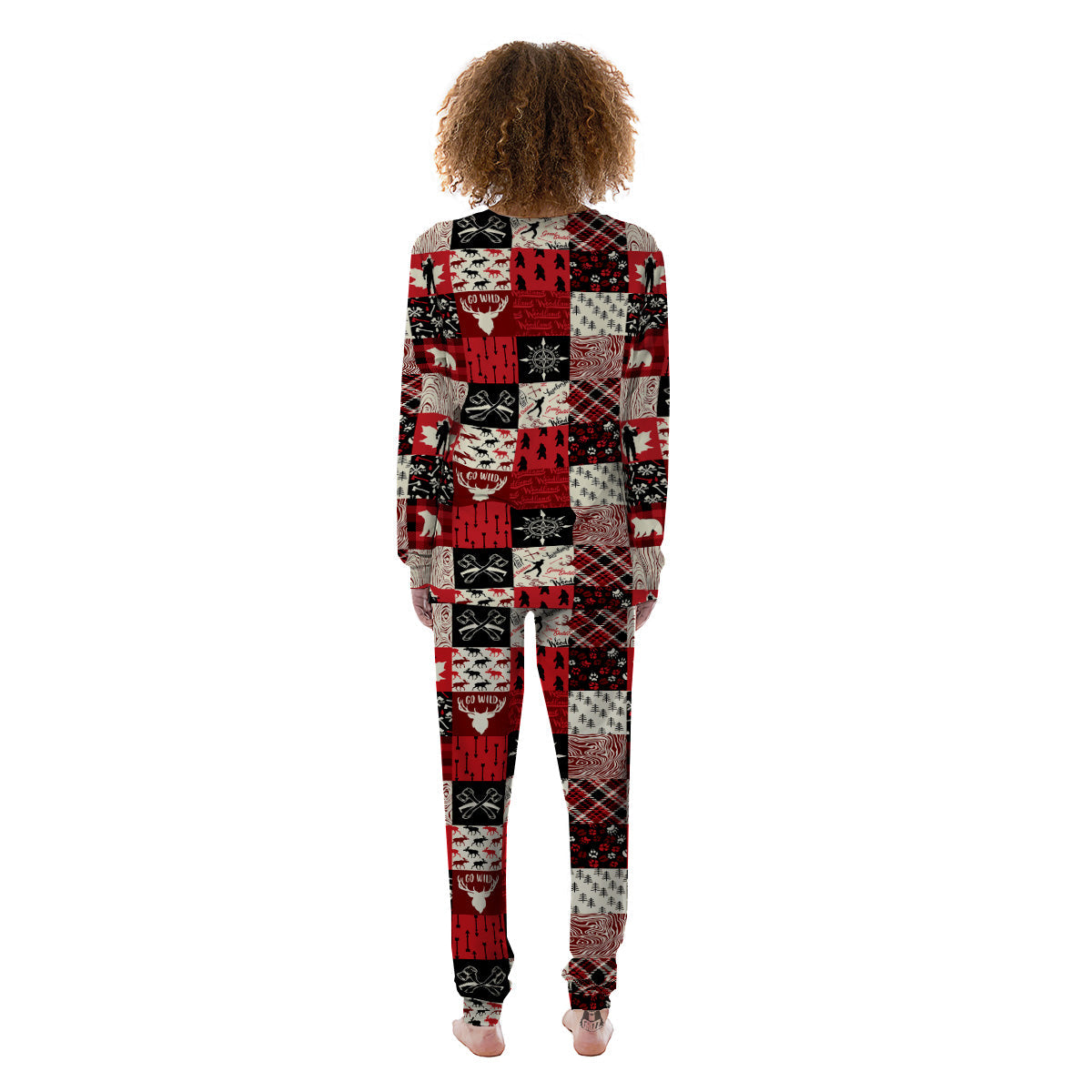 Wildlife Red Plaid Print Pattern Women's Pajamas-grizzshop