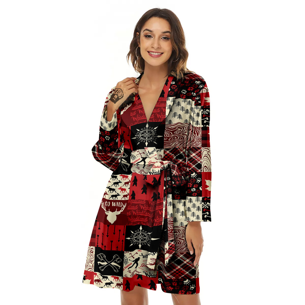 Wildlife Red Plaid Print Pattern Women's Robe-grizzshop