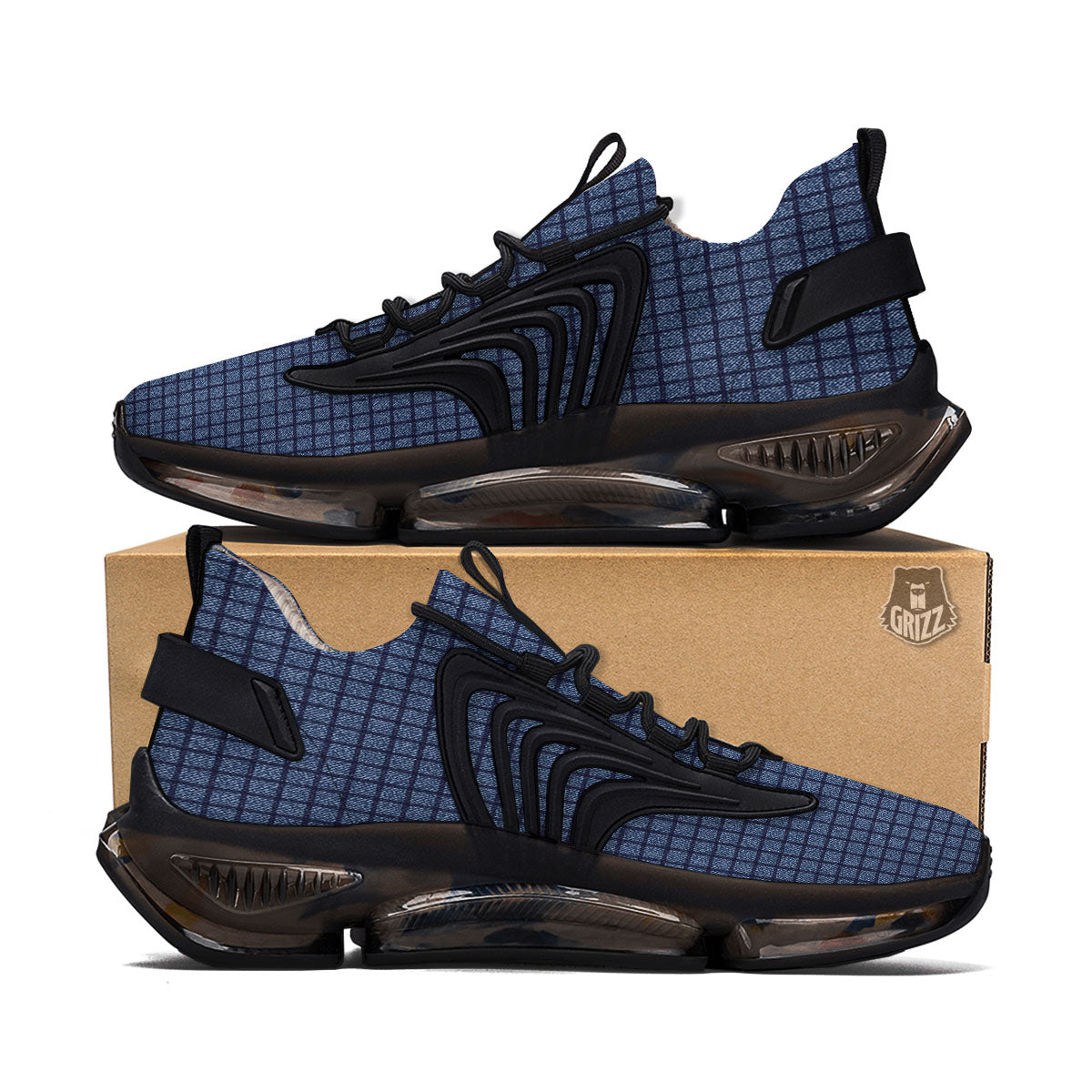Windowpane Denim Print Pattern Black Gym Shoes-grizzshop