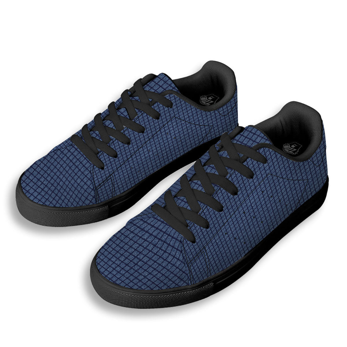 Windowpane Denim Print Pattern Black Low Top Sneakers-grizzshop