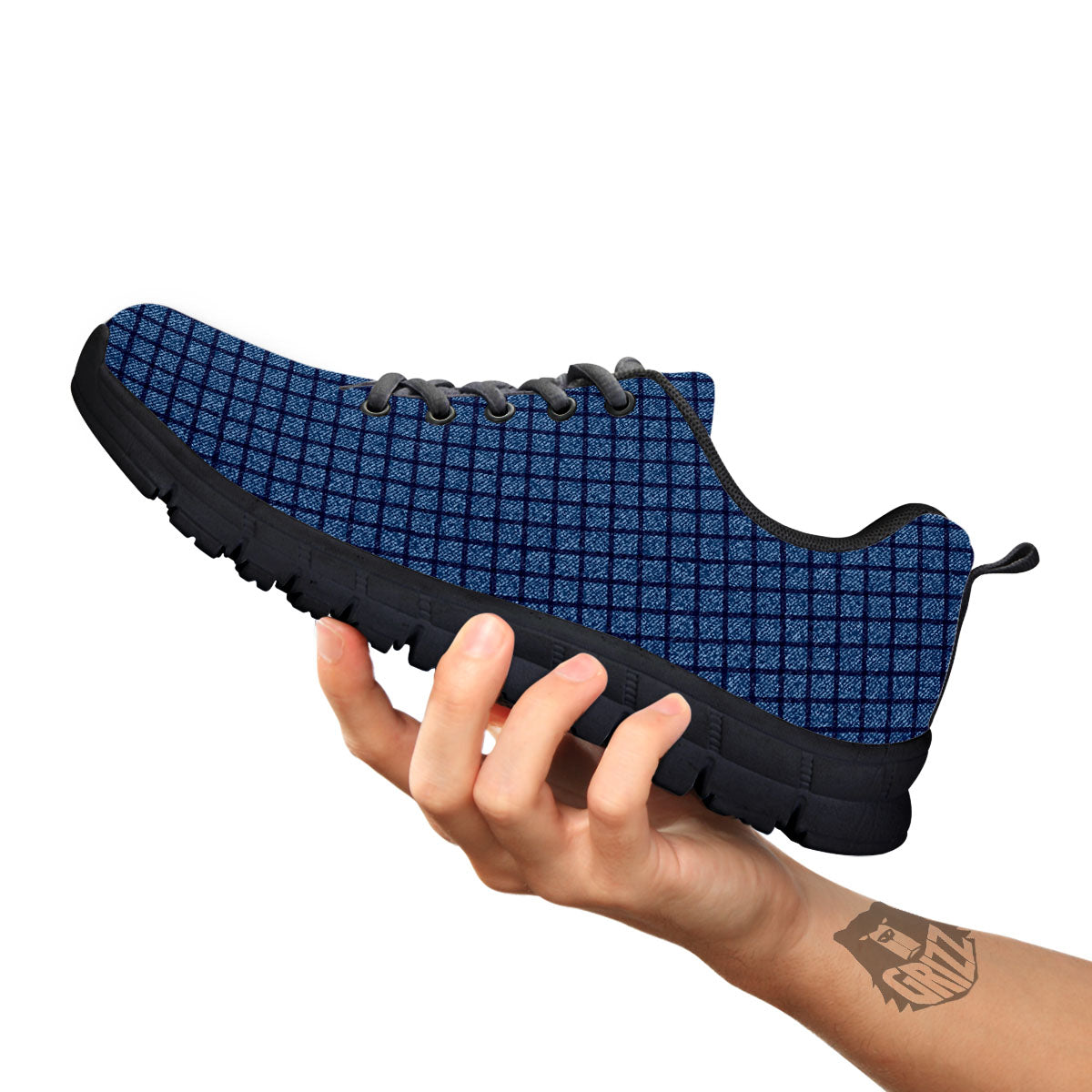 Windowpane Denim Print Pattern Black Sneaker-grizzshop