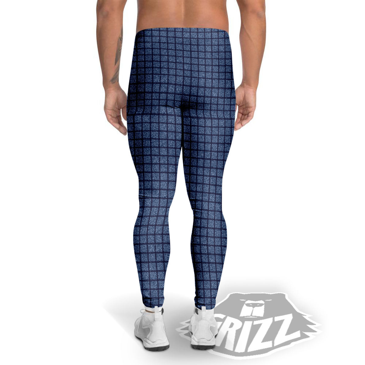 Windowpane Denim Print Pattern Men's Leggings-grizzshop