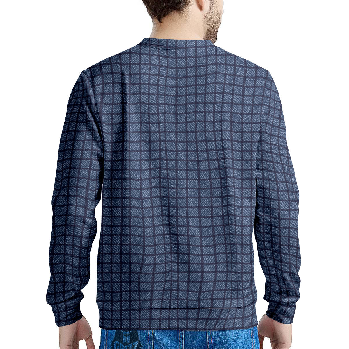 Windowpane Denim Print Pattern Men's Sweatshirt-grizzshop