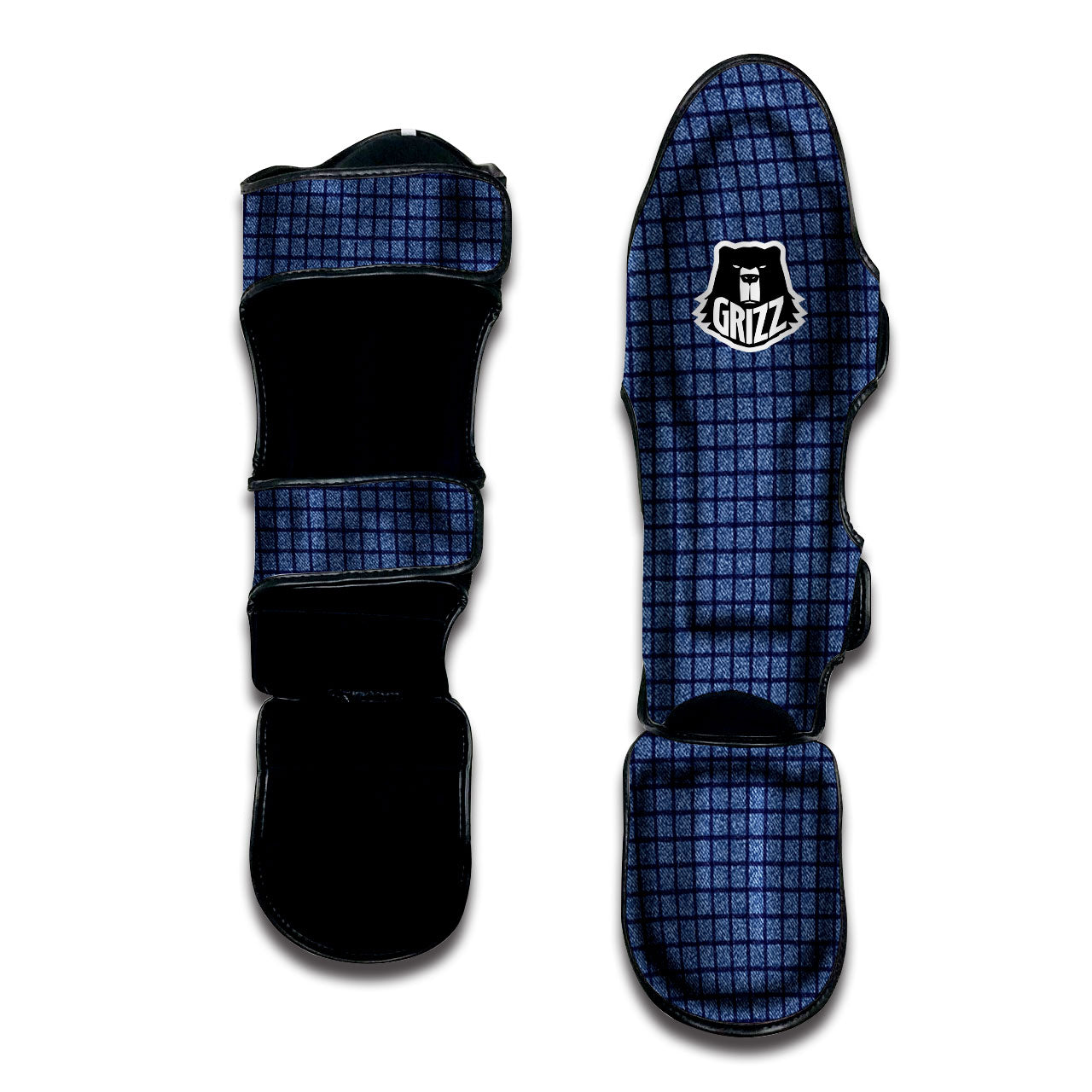 Windowpane Denim Print Pattern Muay Thai Shin Guards-grizzshop
