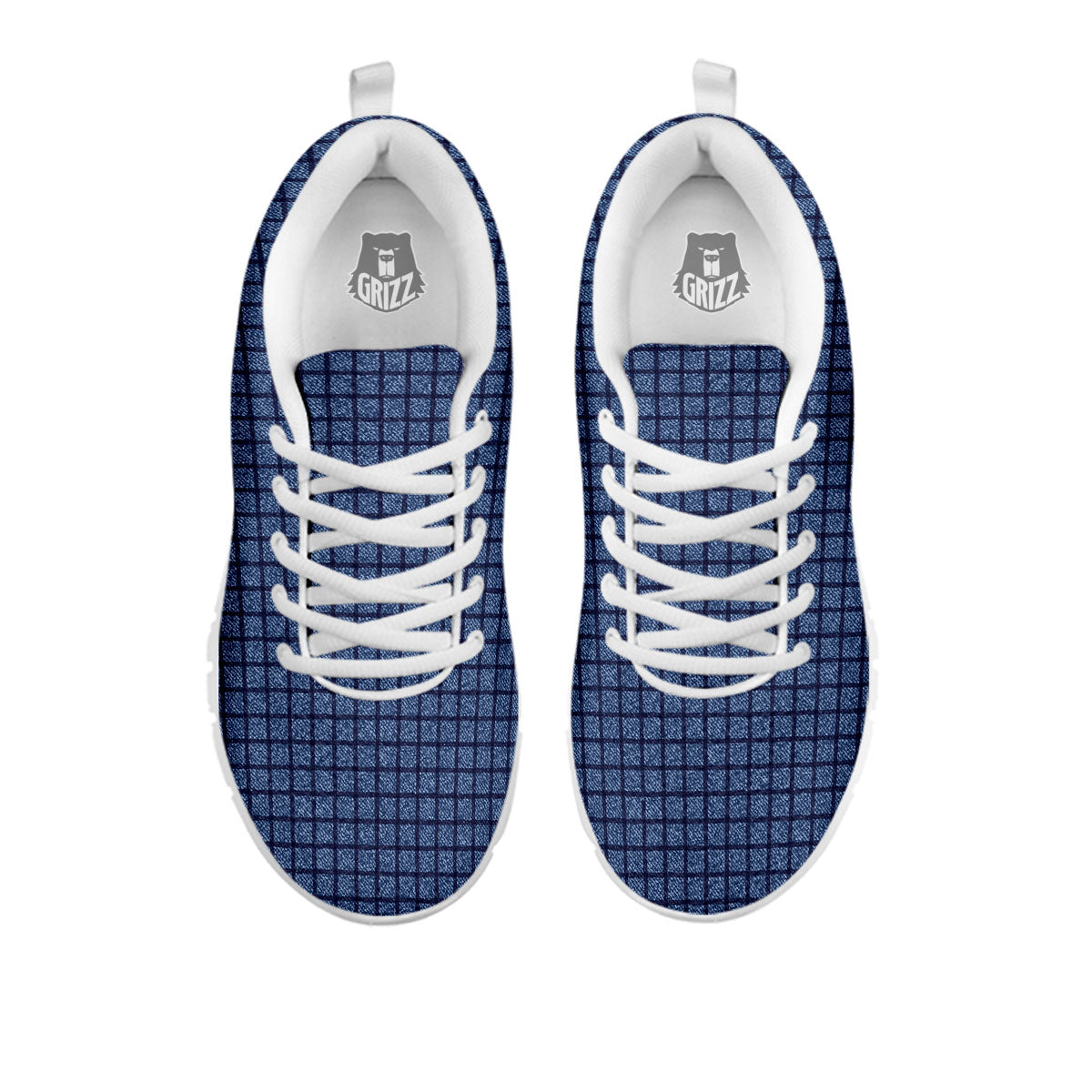 Windowpane Denim Print Pattern White Sneaker-grizzshop