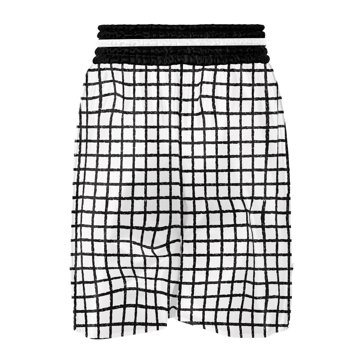 Windowpane Doodle Print Pattern Boxing Shorts-grizzshop