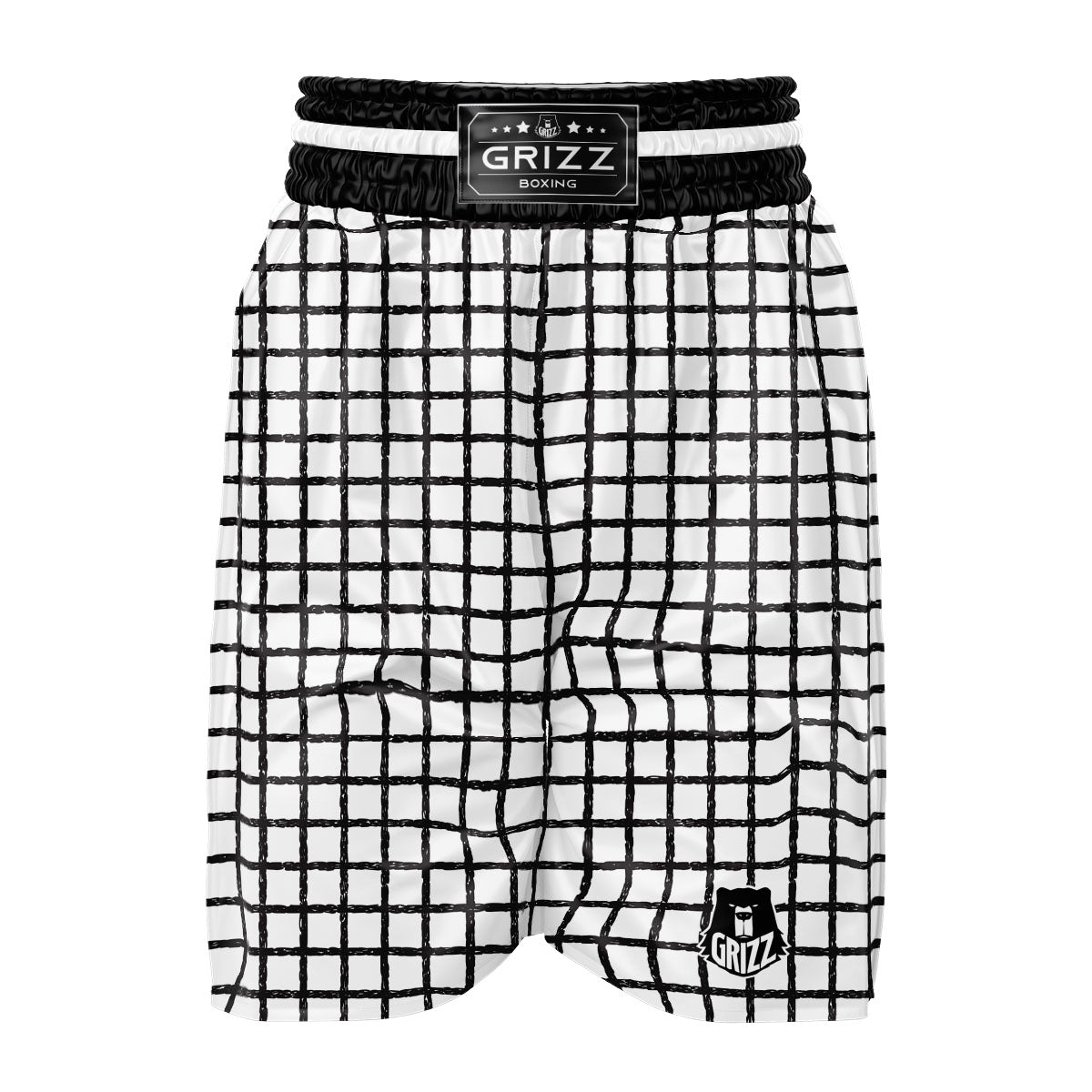 Windowpane Doodle Print Pattern Boxing Shorts-grizzshop