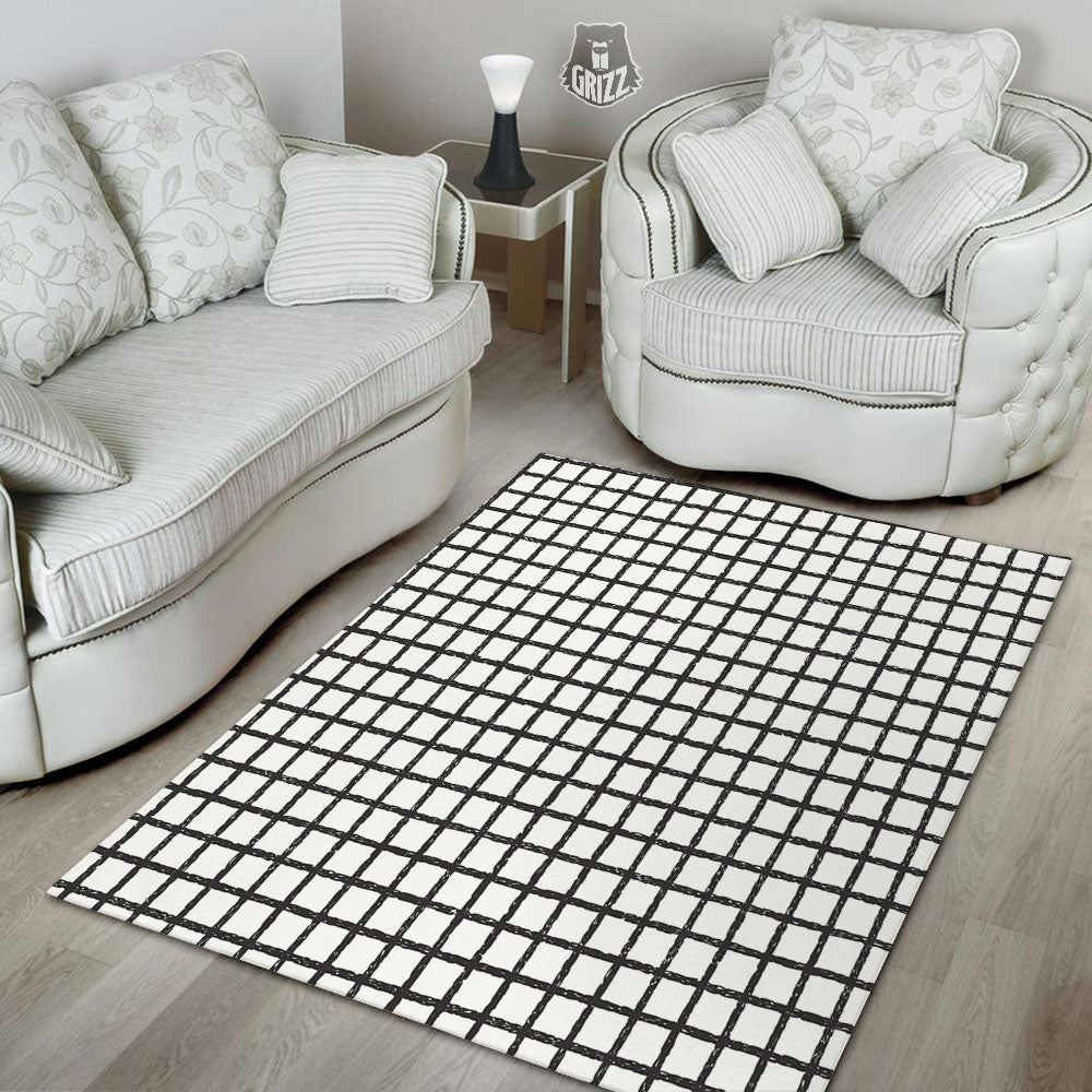 Windowpane Doodle Print Pattern Floor Mat-grizzshop