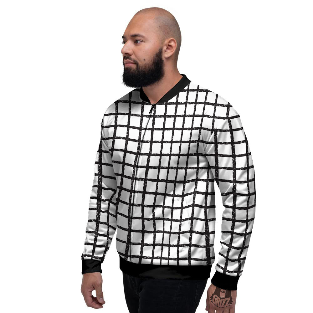 Windowpane Doodle Print Pattern Men's Bomber Jacket-grizzshop
