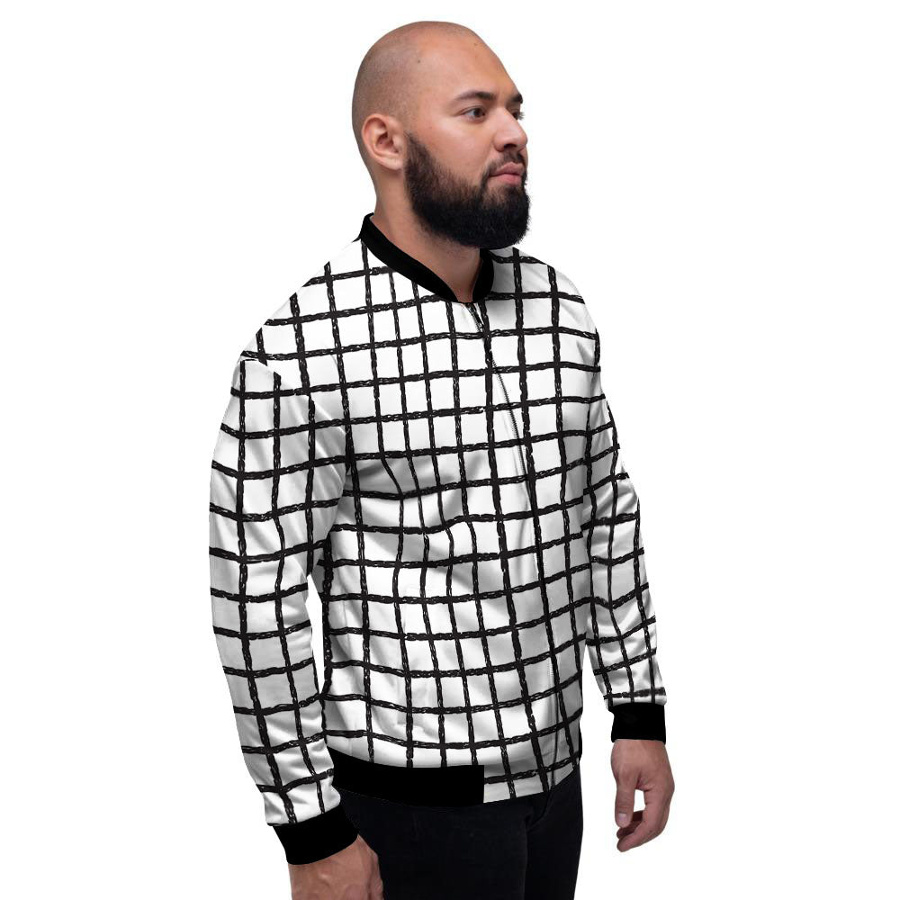 Windowpane Doodle Print Pattern Men's Bomber Jacket-grizzshop
