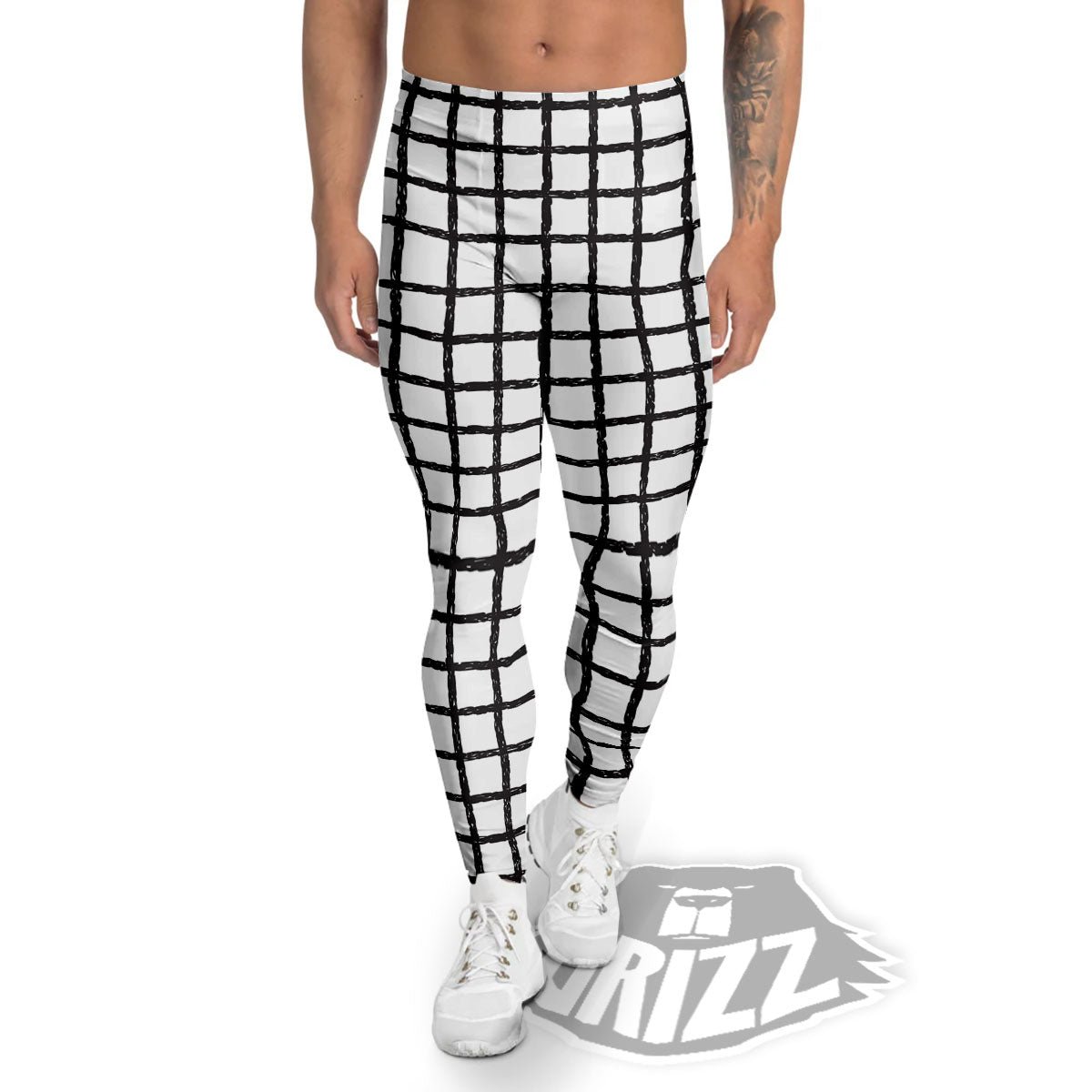 Windowpane Doodle Print Pattern Men's Leggings-grizzshop