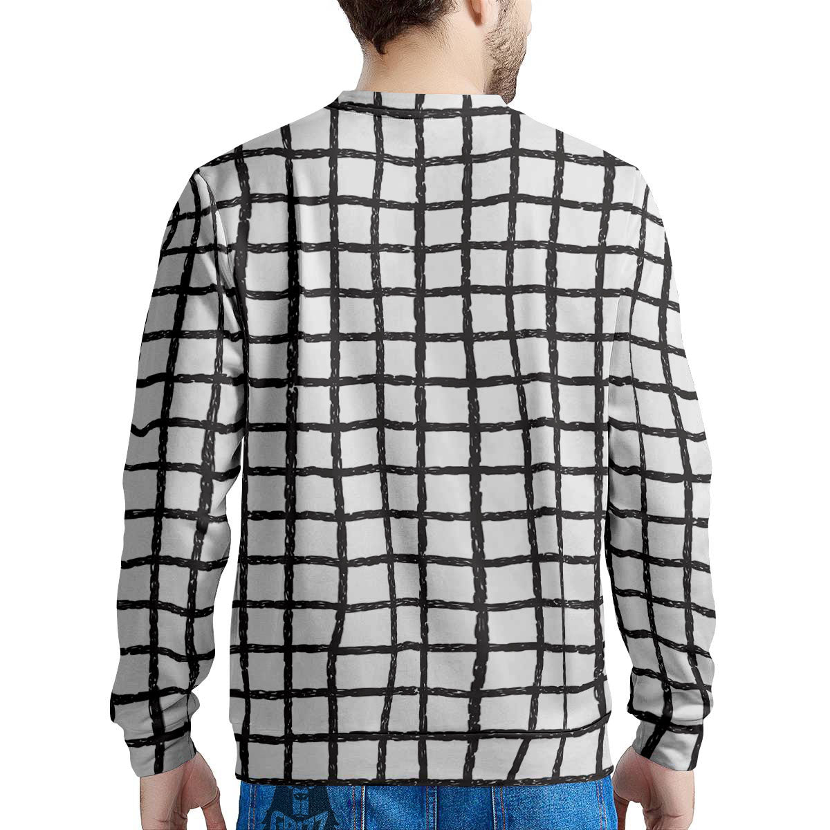 Windowpane Doodle Print Pattern Men's Sweatshirt-grizzshop