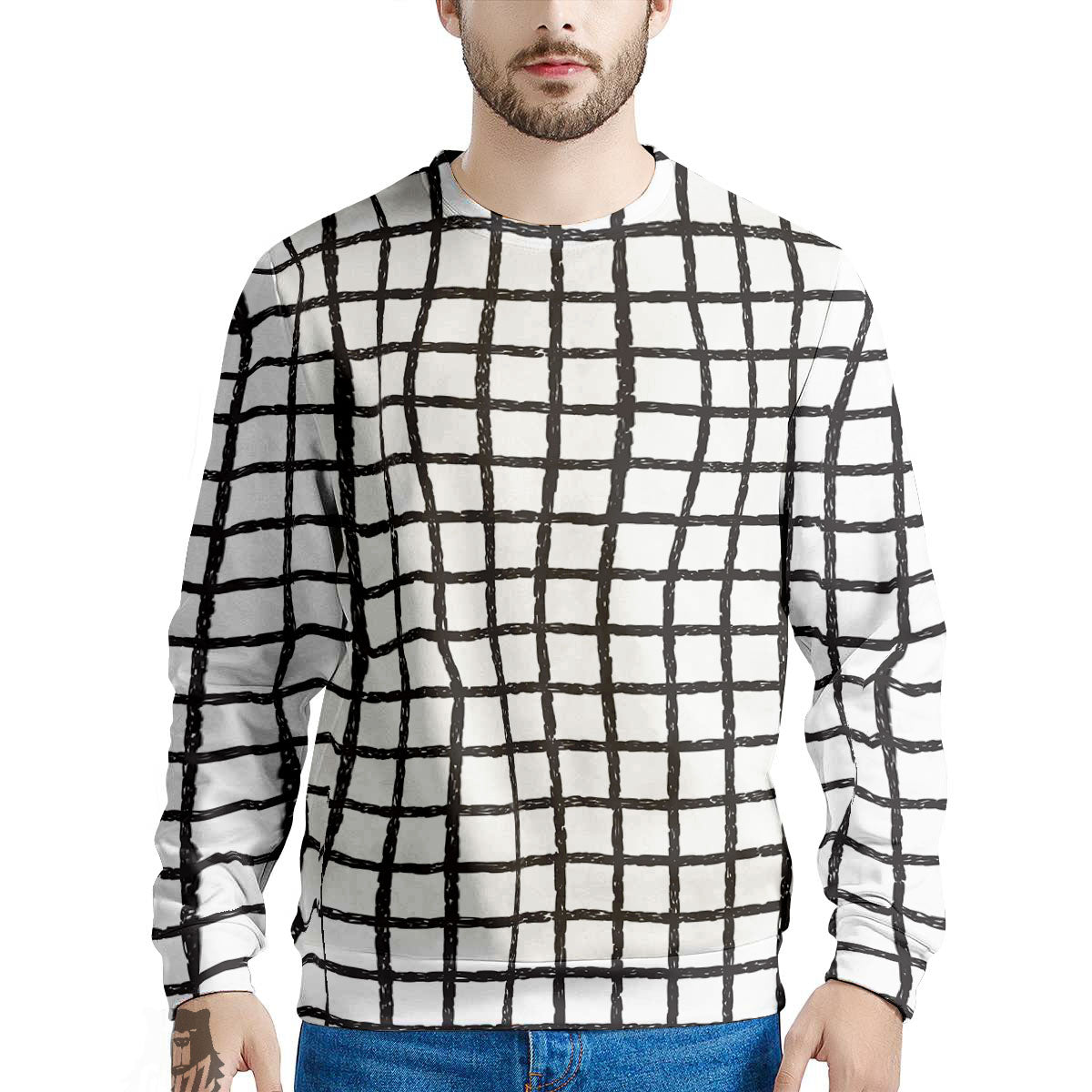 Windowpane Doodle Print Pattern Men's Sweatshirt-grizzshop