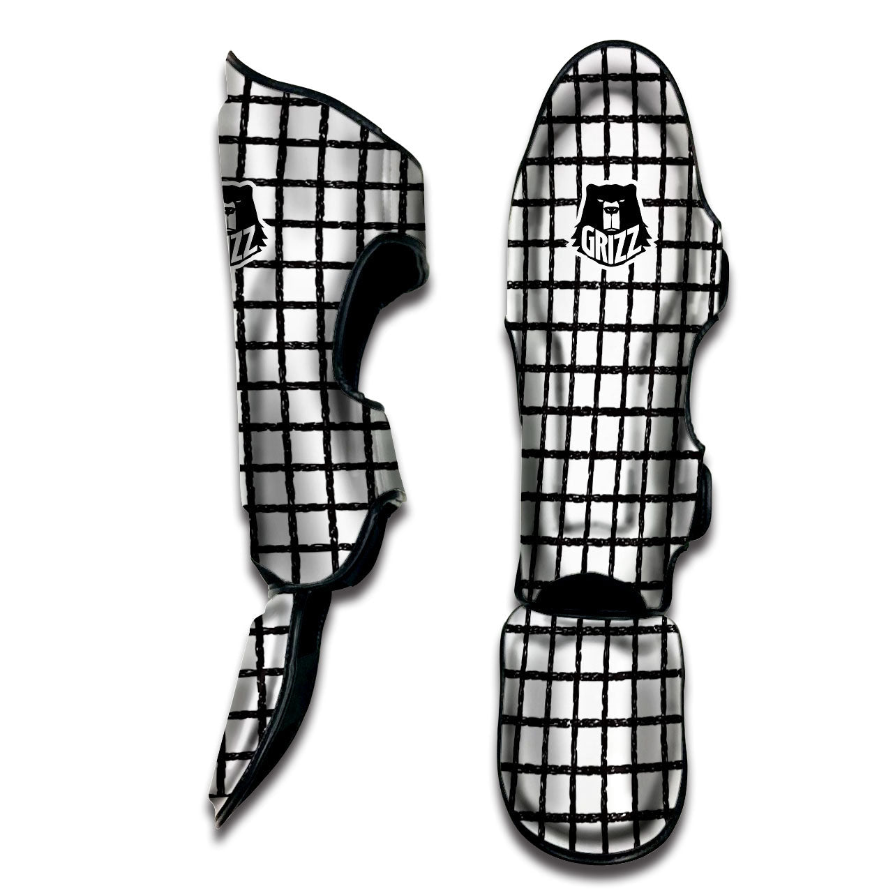 Windowpane Doodle Print Pattern Muay Thai Shin Guards-grizzshop