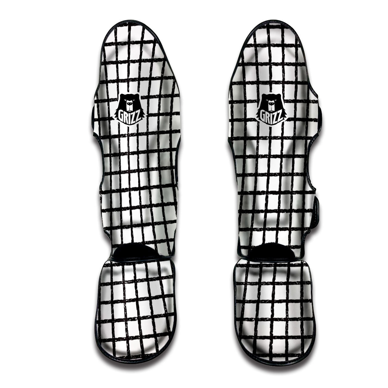 Windowpane Doodle Print Pattern Muay Thai Shin Guards-grizzshop
