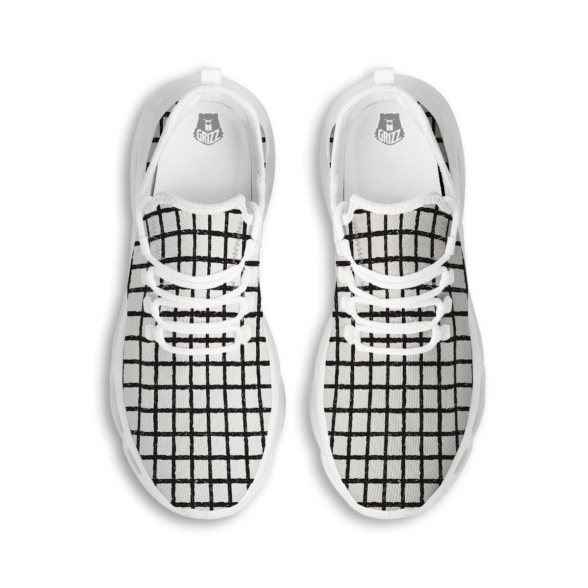 Windowpane Doodle Print Pattern White Running Shoes-grizzshop
