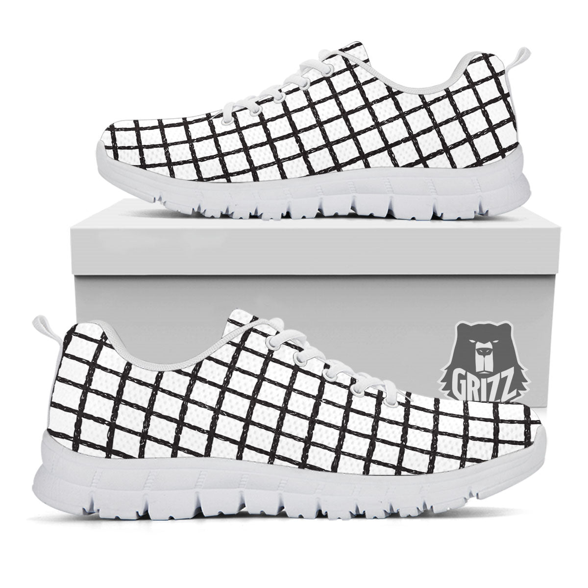 Windowpane Doodle Print Pattern White Sneaker-grizzshop