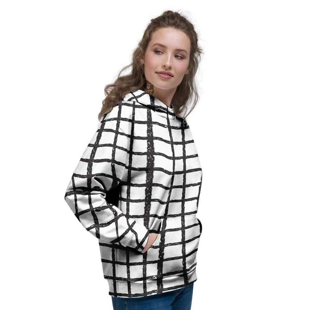 Windowpane Doodle Print Pattern Women's Hoodie-grizzshop