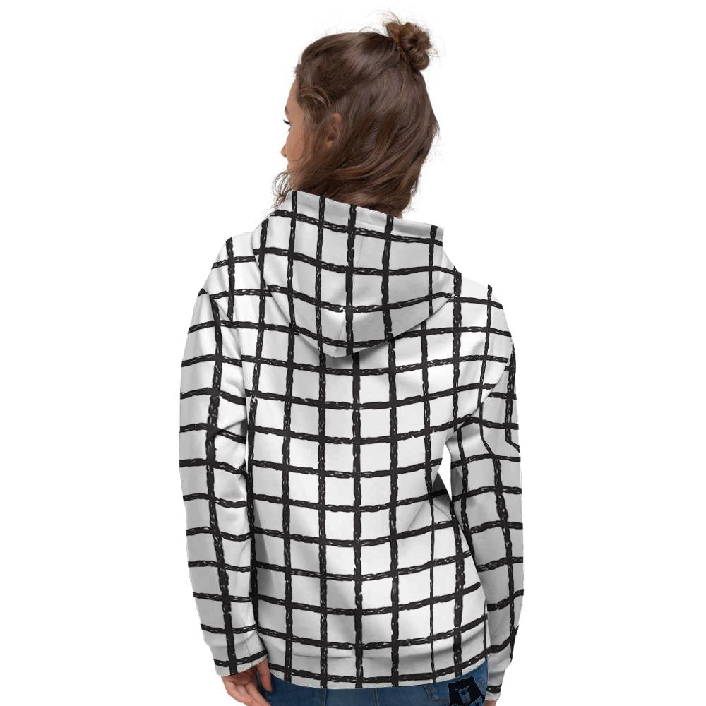 Windowpane Doodle Print Pattern Women's Hoodie-grizzshop