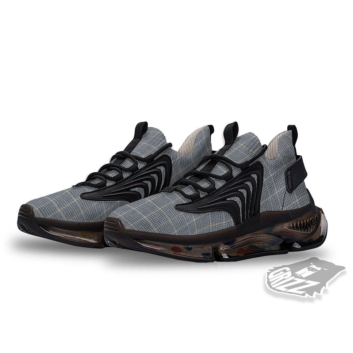 Windowpane Grey Print Pattern Black Gym Shoes-grizzshop