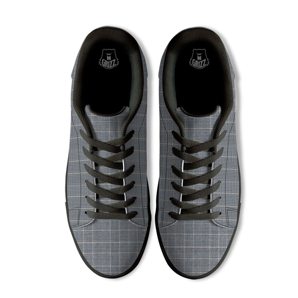 Windowpane Grey Print Pattern Black Low Top Sneakers-grizzshop