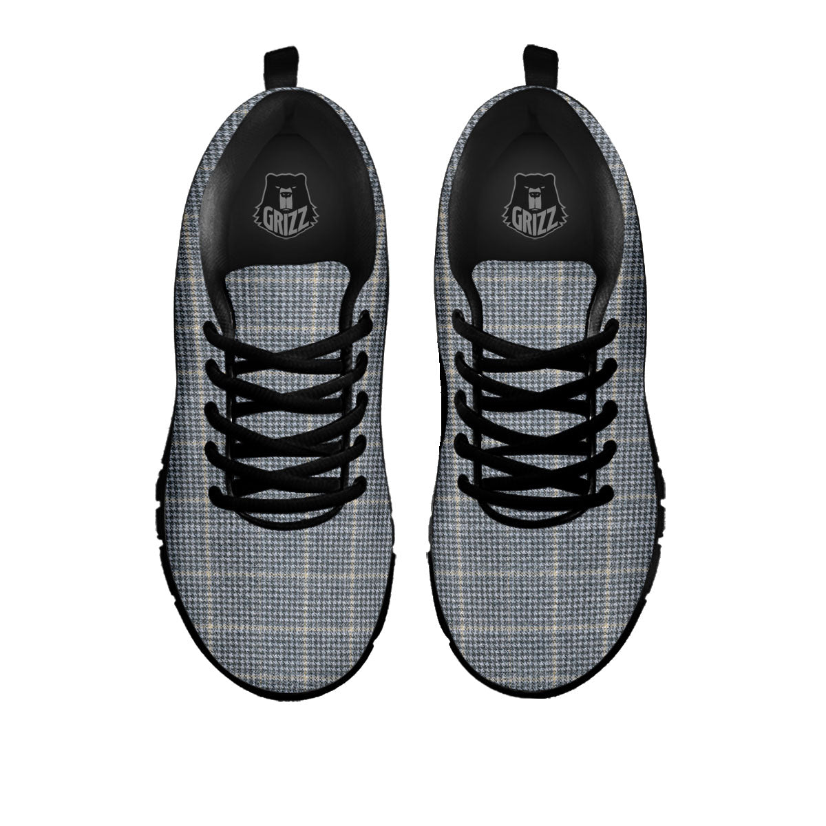 Windowpane Grey Print Pattern Black Sneaker-grizzshop