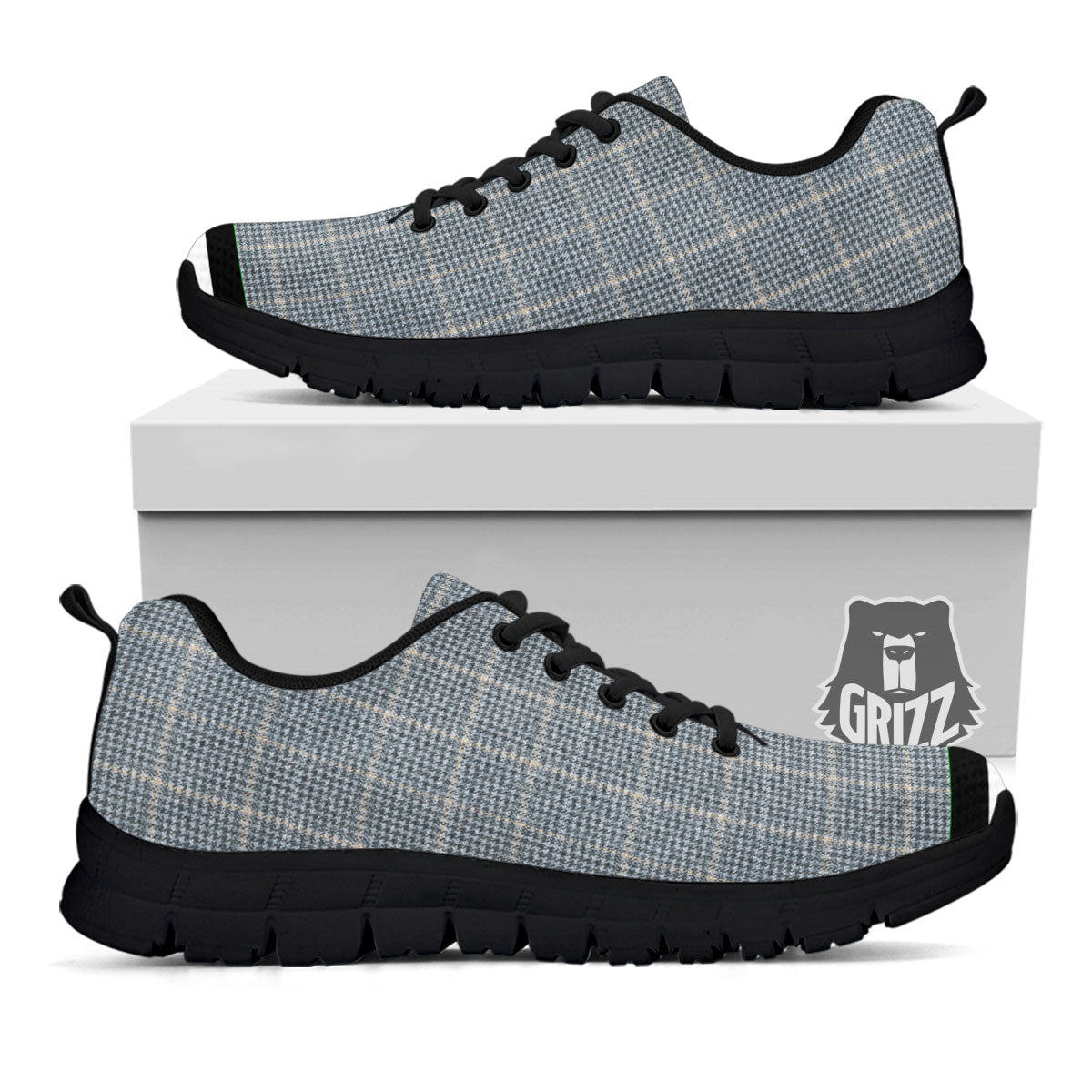 Windowpane Grey Print Pattern Black Sneaker-grizzshop