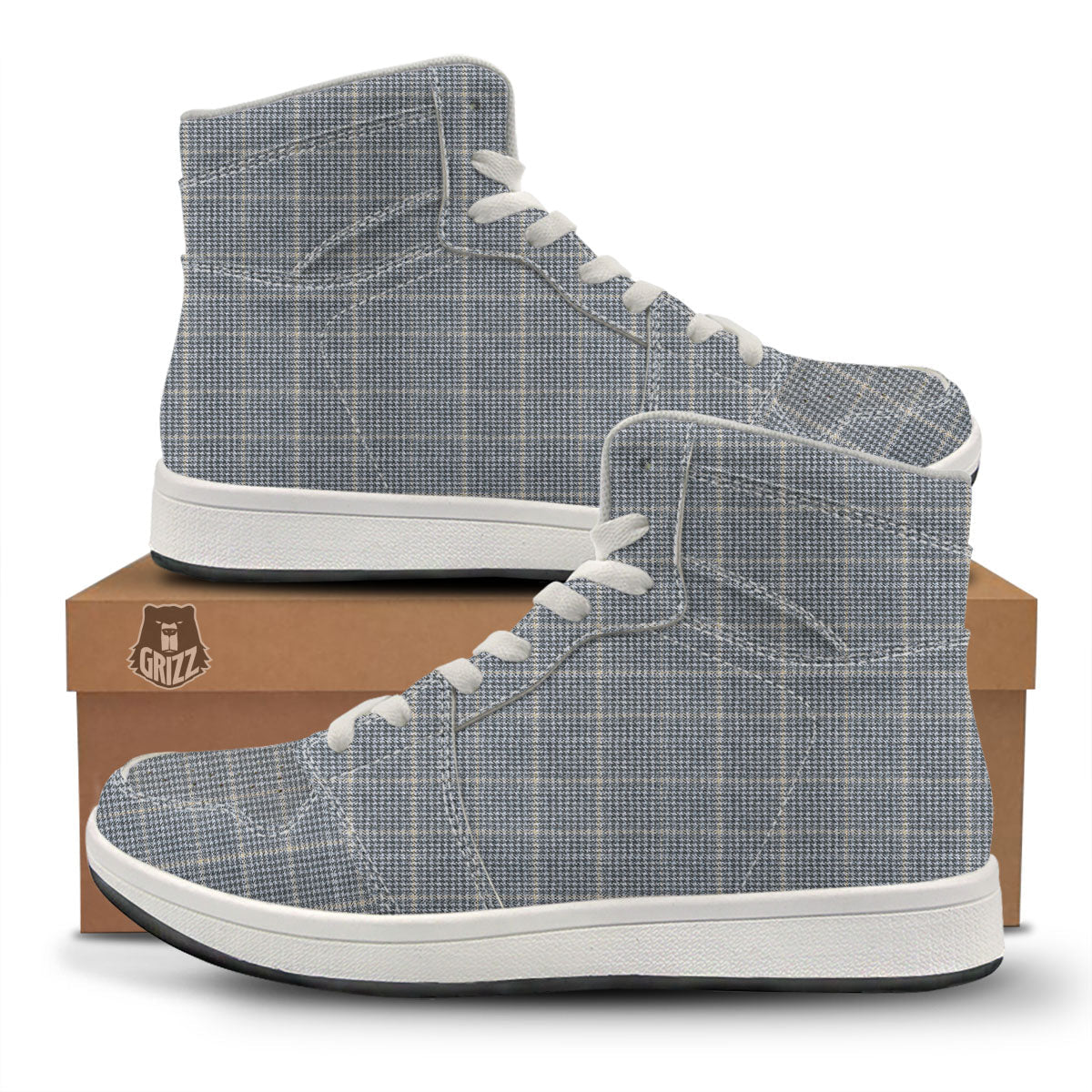 Windowpane Grey Print Pattern High Top Sneakers-grizzshop