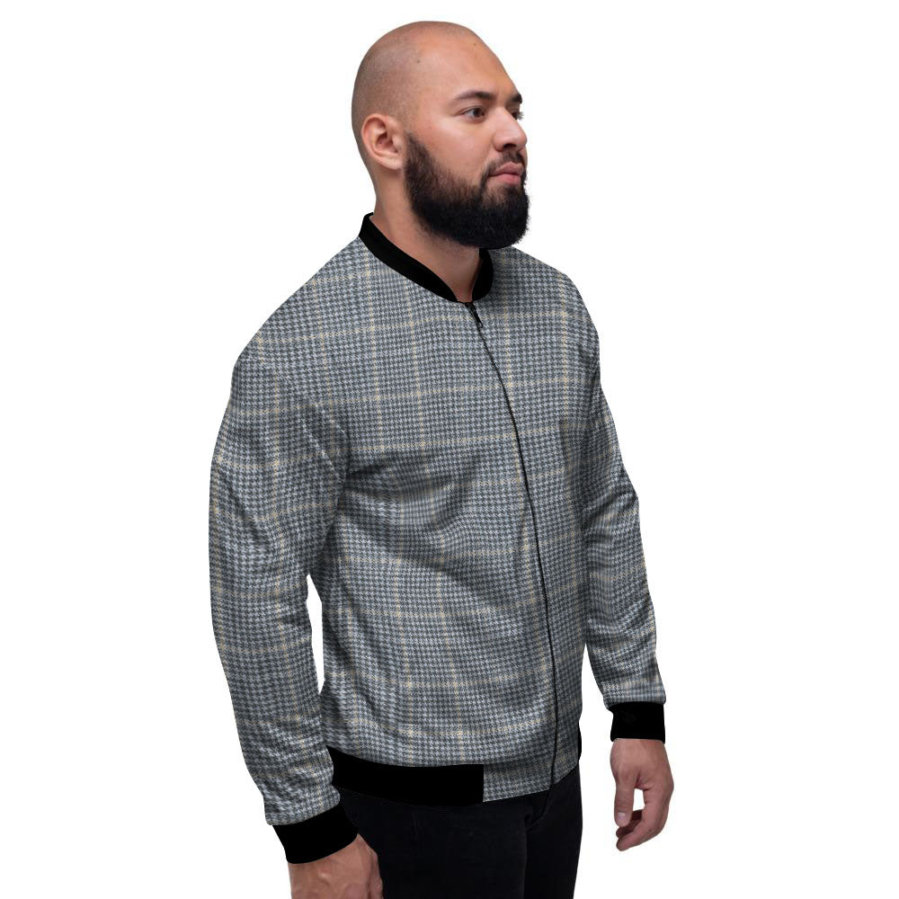 Windowpane Grey Print Pattern Men's Bomber Jacket-grizzshop