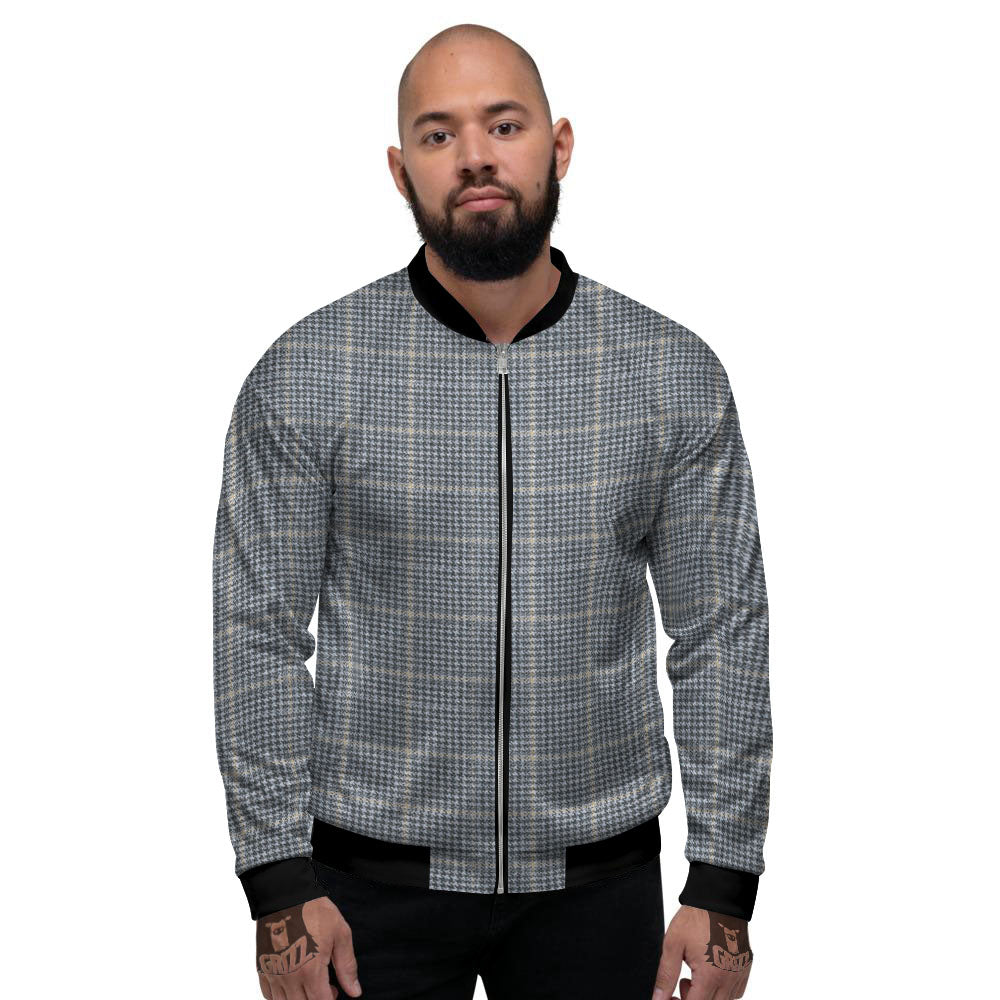 Windowpane Grey Print Pattern Men's Bomber Jacket-grizzshop