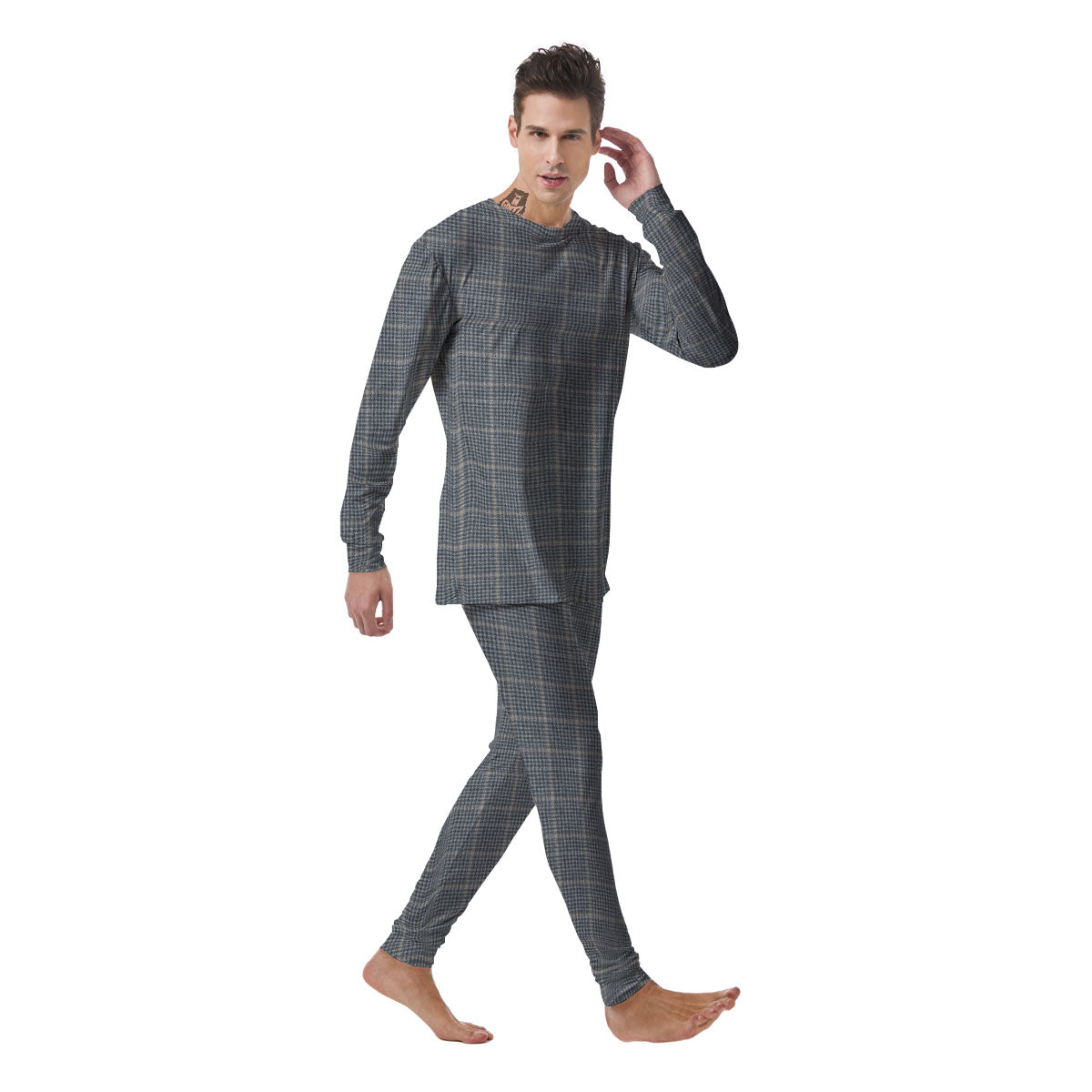 Windowpane Grey Print Pattern Men's Pajamas-grizzshop