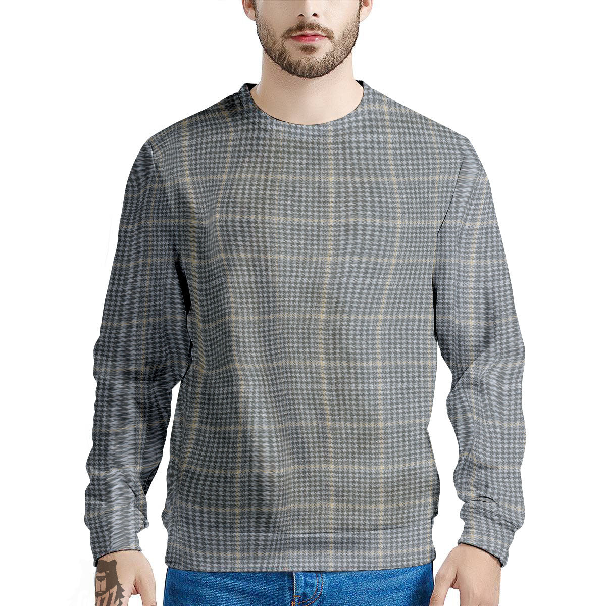 Windowpane Grey Print Pattern Men's Sweatshirt-grizzshop