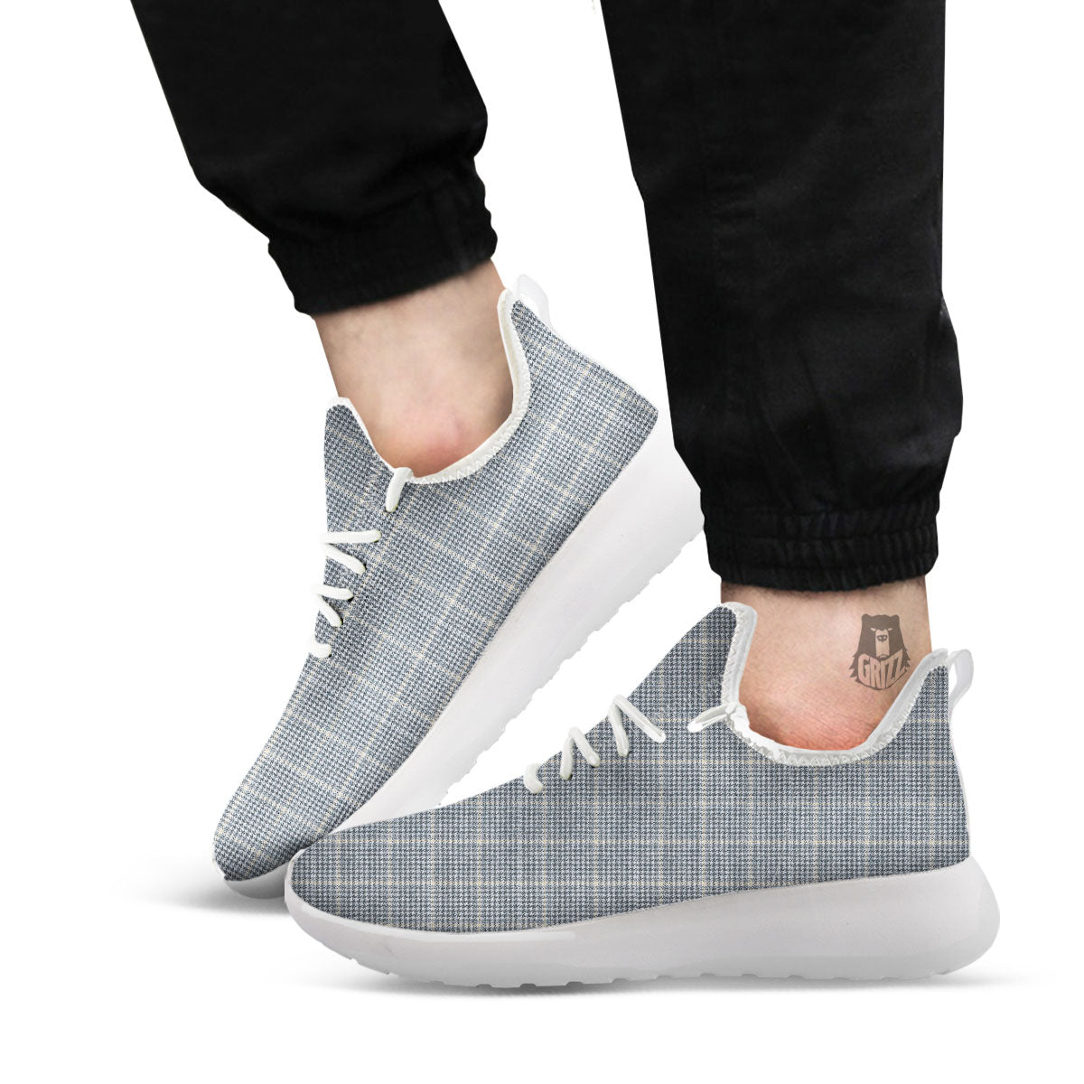 Windowpane Grey Print Pattern White Athletic Shoes-grizzshop