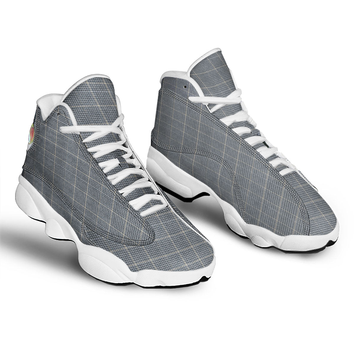 Windowpane Grey Print Pattern White Basketball Shoes-grizzshop