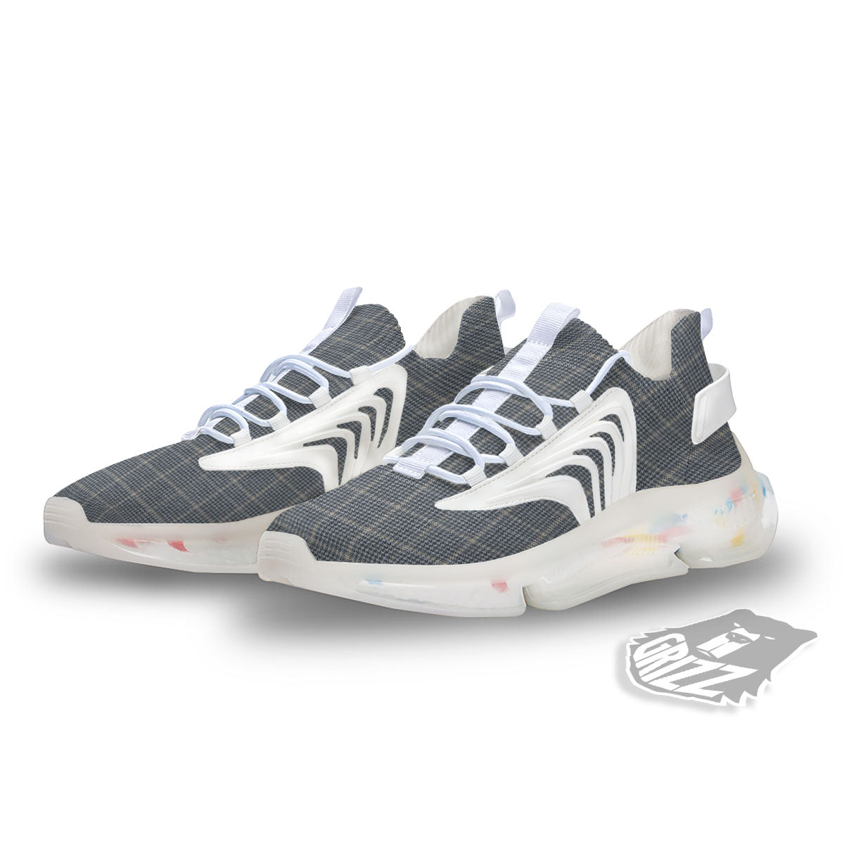 Windowpane Grey Print Pattern White Gym Shoes-grizzshop