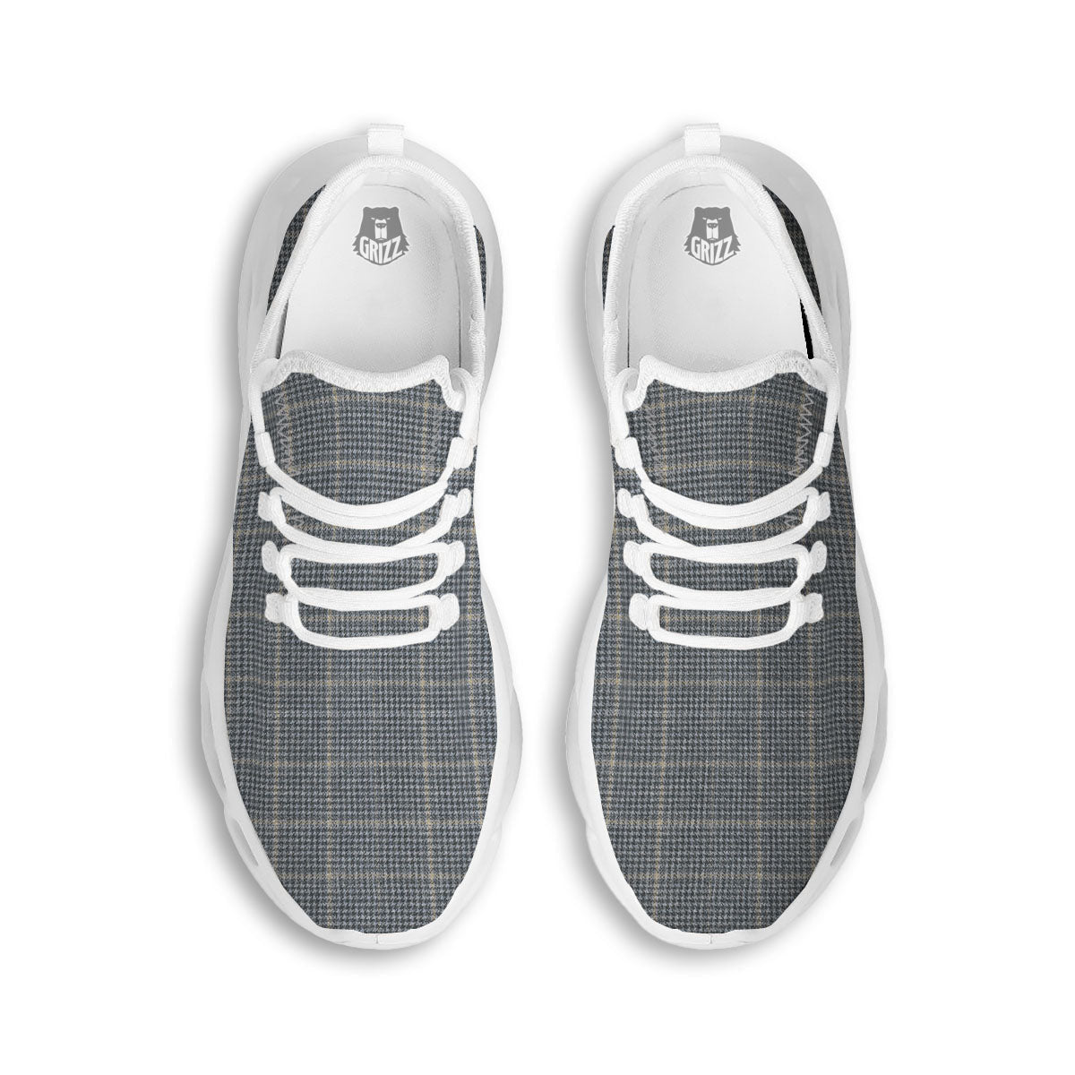 Windowpane Grey Print Pattern White Running Shoes-grizzshop
