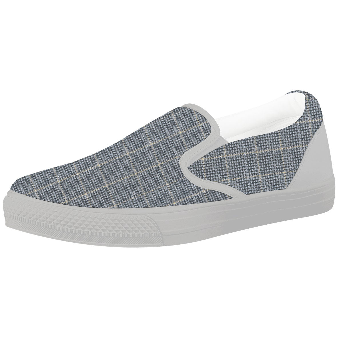 Windowpane Grey Print Pattern White Slip On Shoes-grizzshop