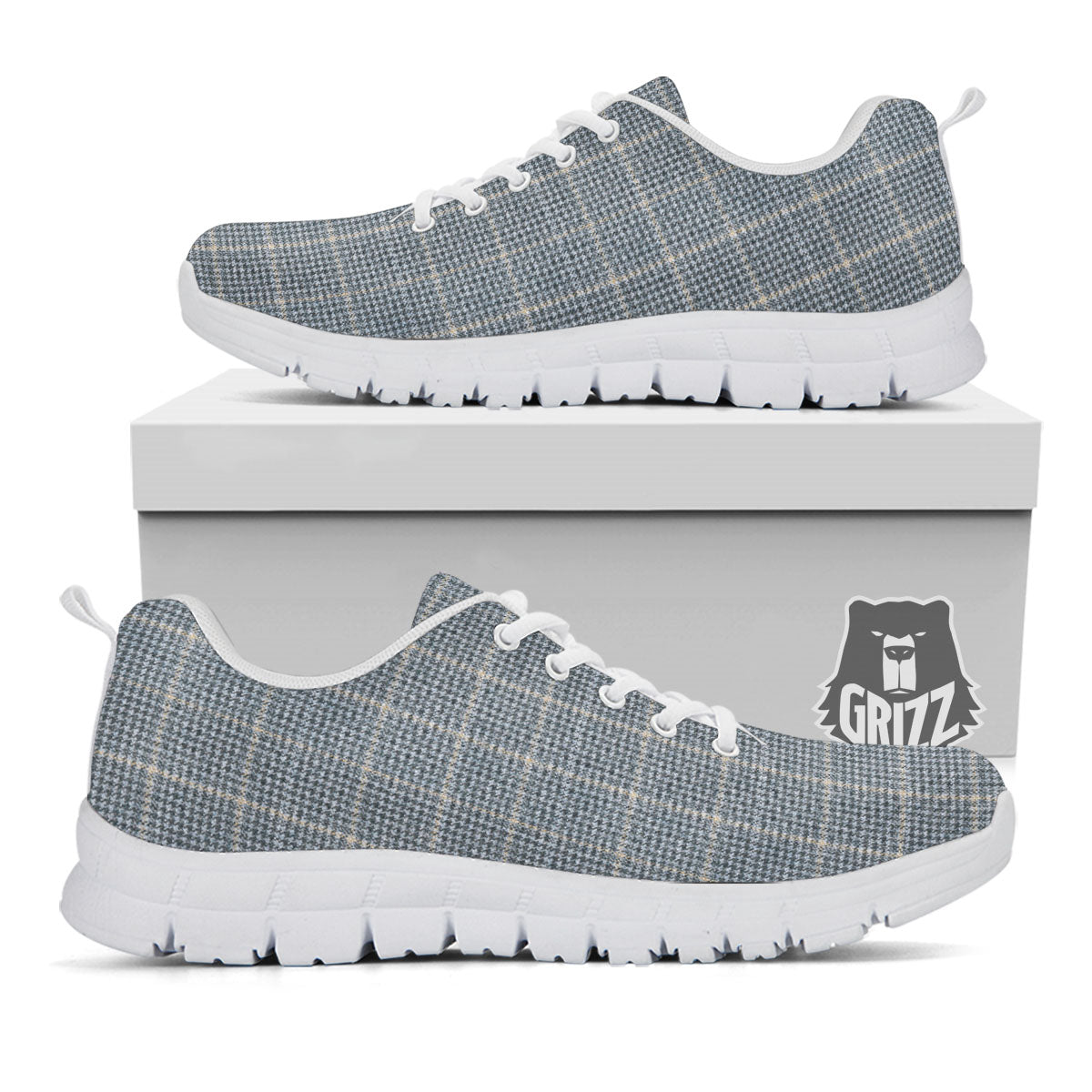 Windowpane Grey Print Pattern White Sneaker-grizzshop
