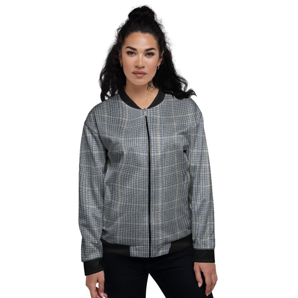 Windowpane Grey Print Pattern Women's Bomber Jacket-grizzshop