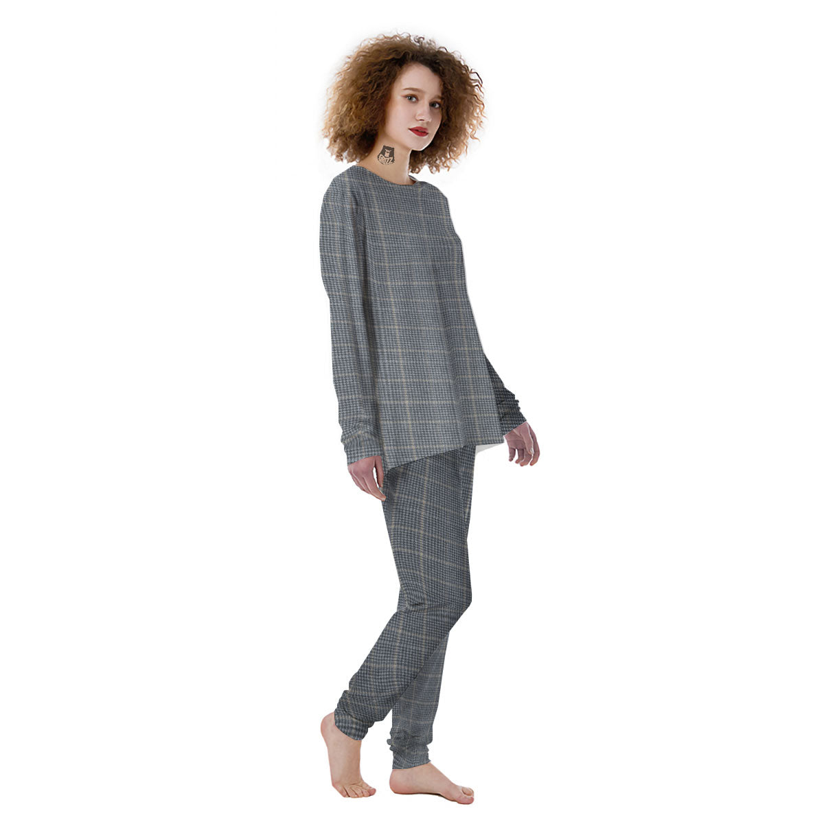 Windowpane Grey Print Pattern Women's Pajamas-grizzshop