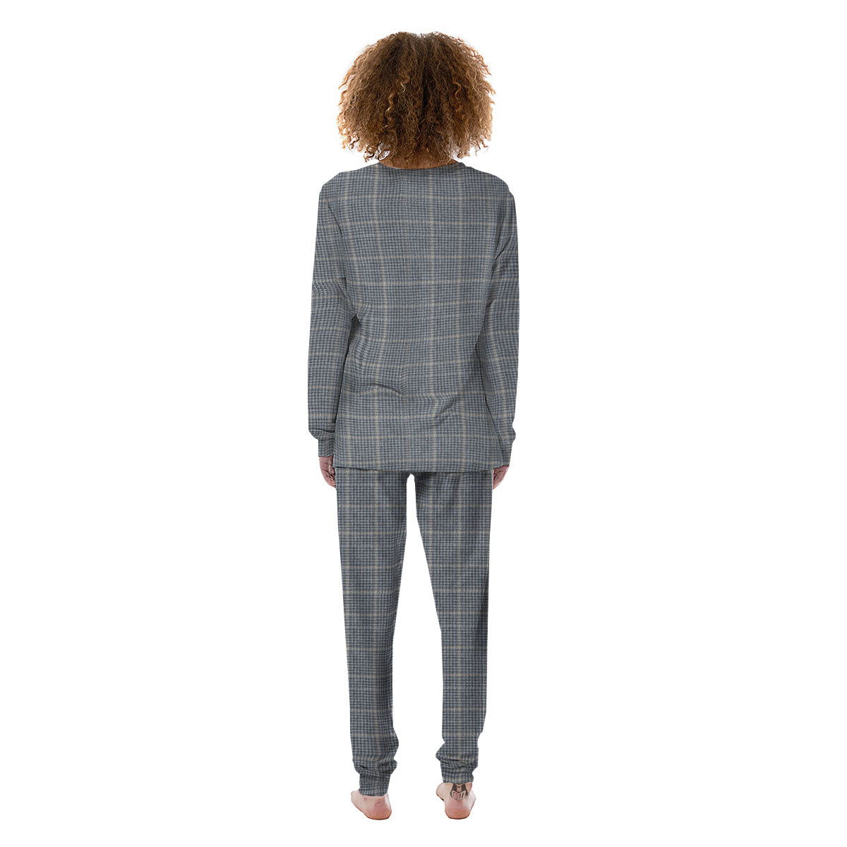 Windowpane Grey Print Pattern Women's Pajamas-grizzshop