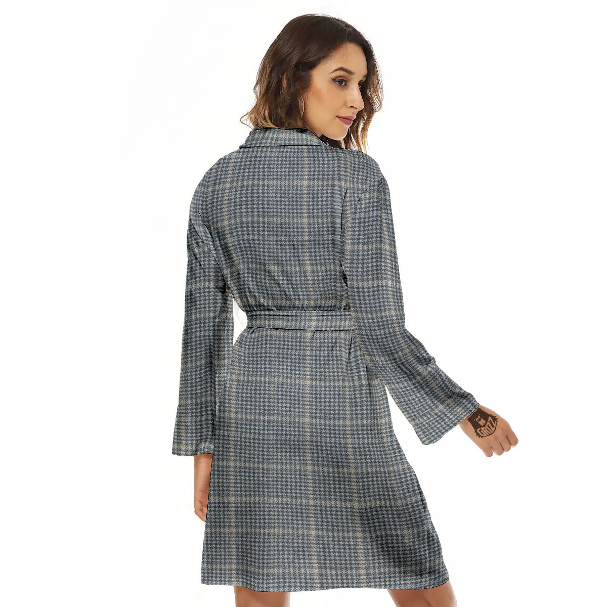 Windowpane Grey Print Pattern Women's Robe-grizzshop