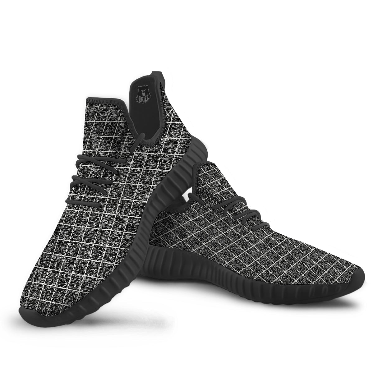 Windowpane Noisy Print Pattern Black Walking Shoes-grizzshop