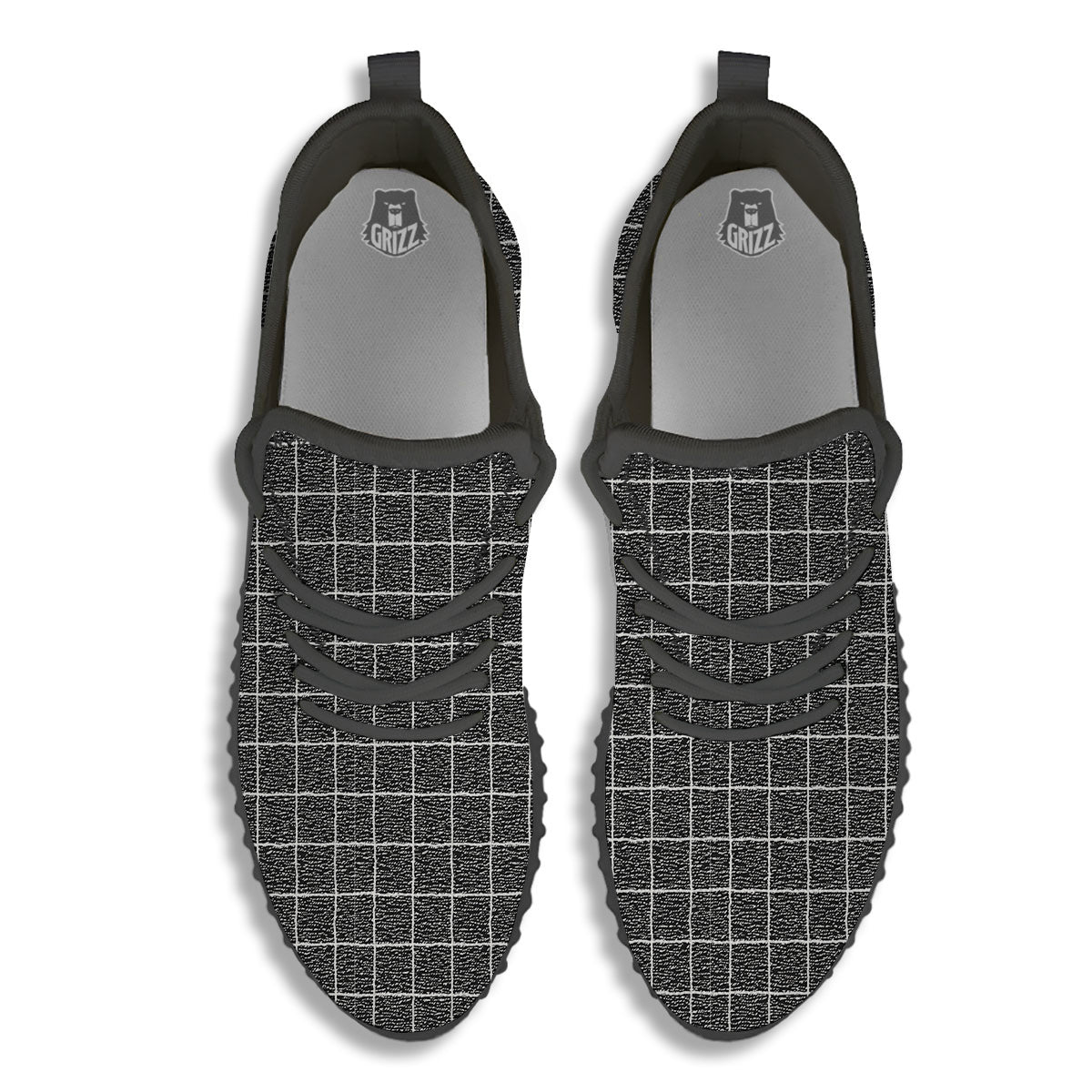 Windowpane Noisy Print Pattern Black Walking Shoes-grizzshop